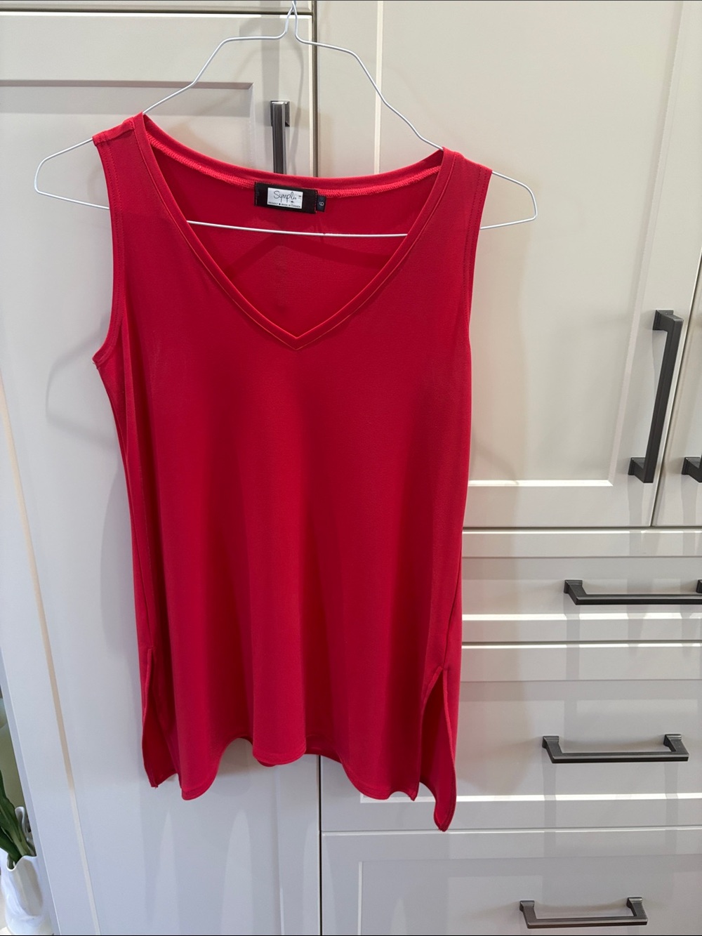 Sympli Bright Red V-Neck Sleeveless Tank